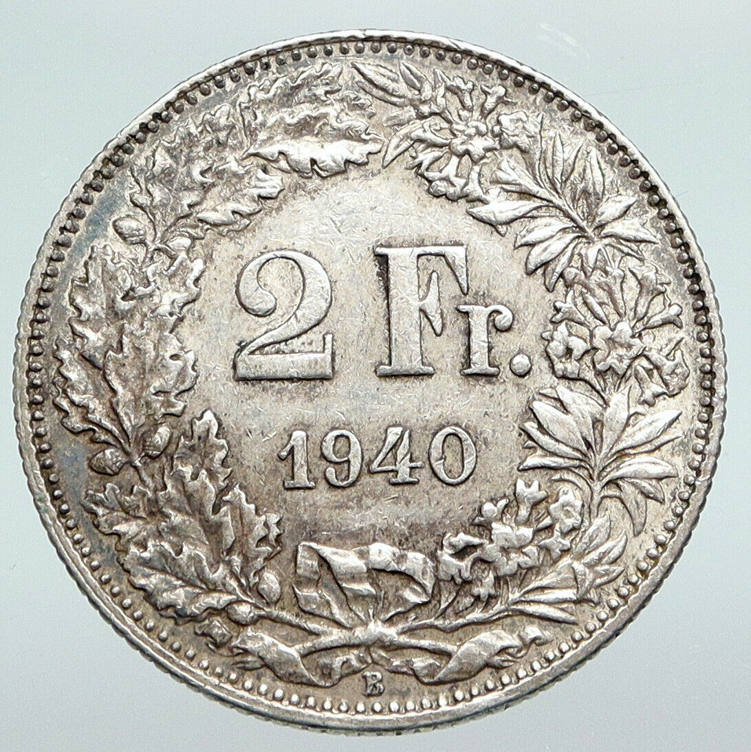 1940 SWITZERLAND - HELVETIA Symbolizes SWISS Nation SILVER 2 Francs Coin i90736