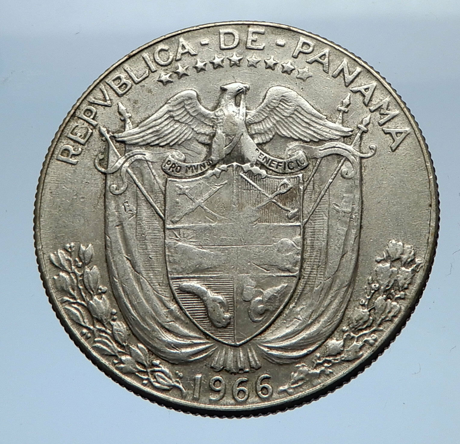 1966 PANAMA Big 3cm Vintage Silver Spanish CONQUISTADOR Half BALBOA Coin i69473