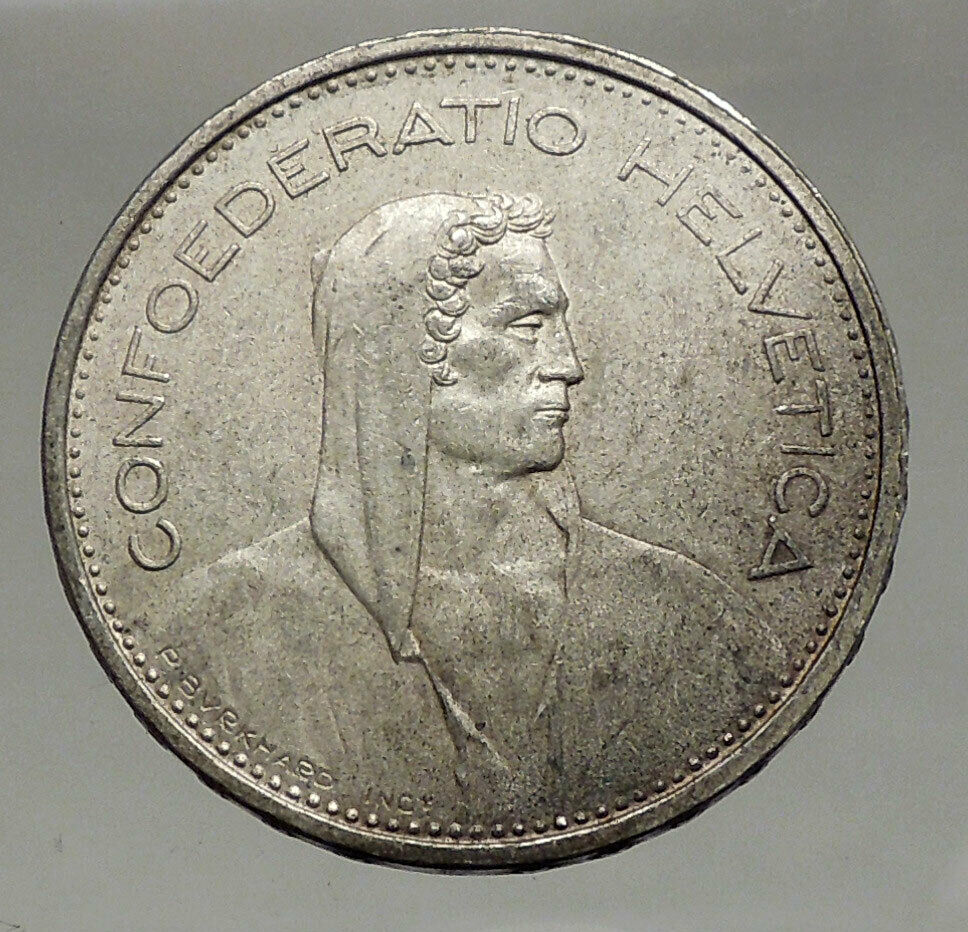 1966 Switzerland Founding HERO WILLIAM TELL 5 Francs Silver Swiss Coin i56742