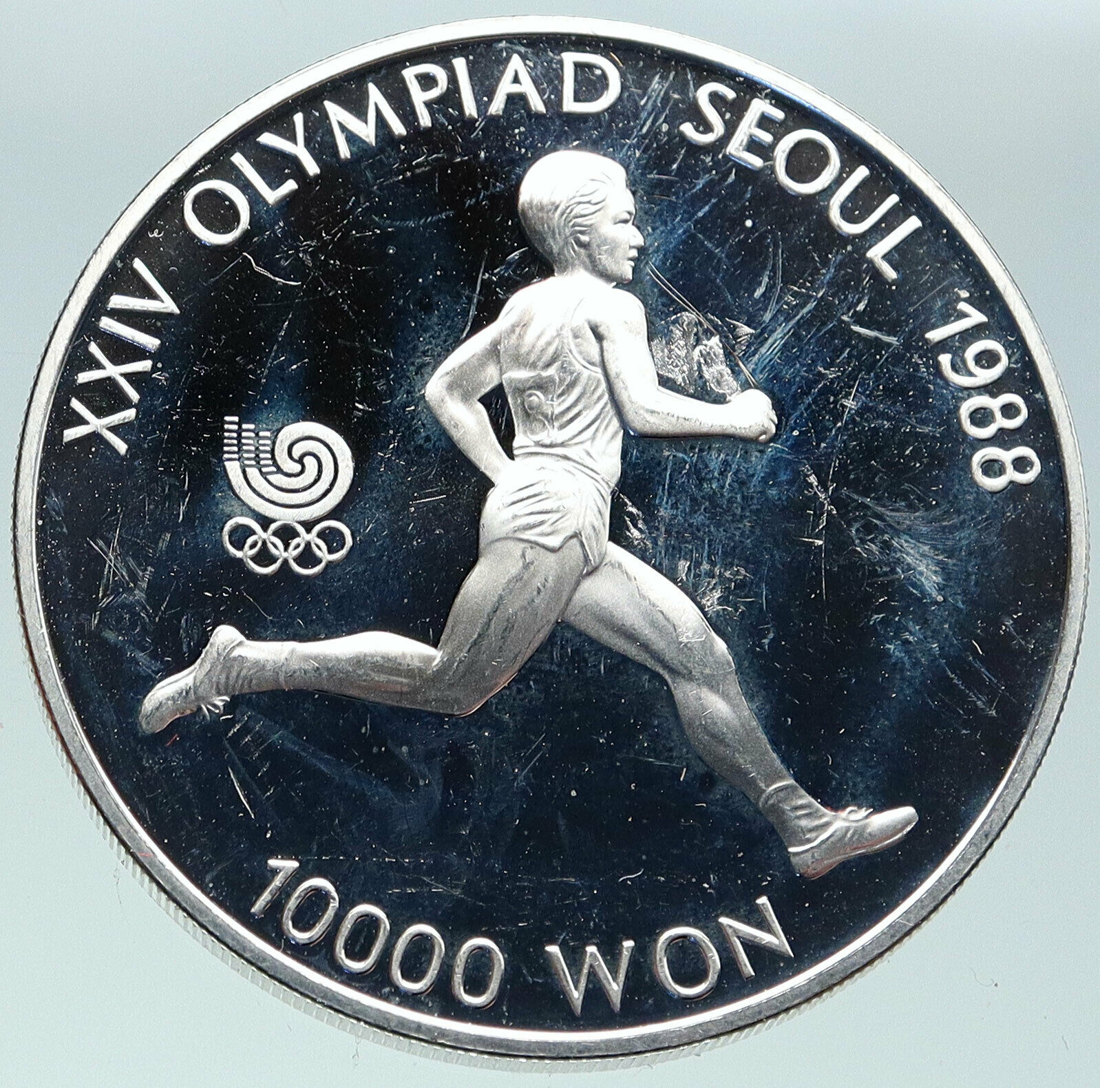 1988 SOUTH KOREA Seoul OLYMPIC GAMES Runner Track Proof Silver 10K W Coin i86579