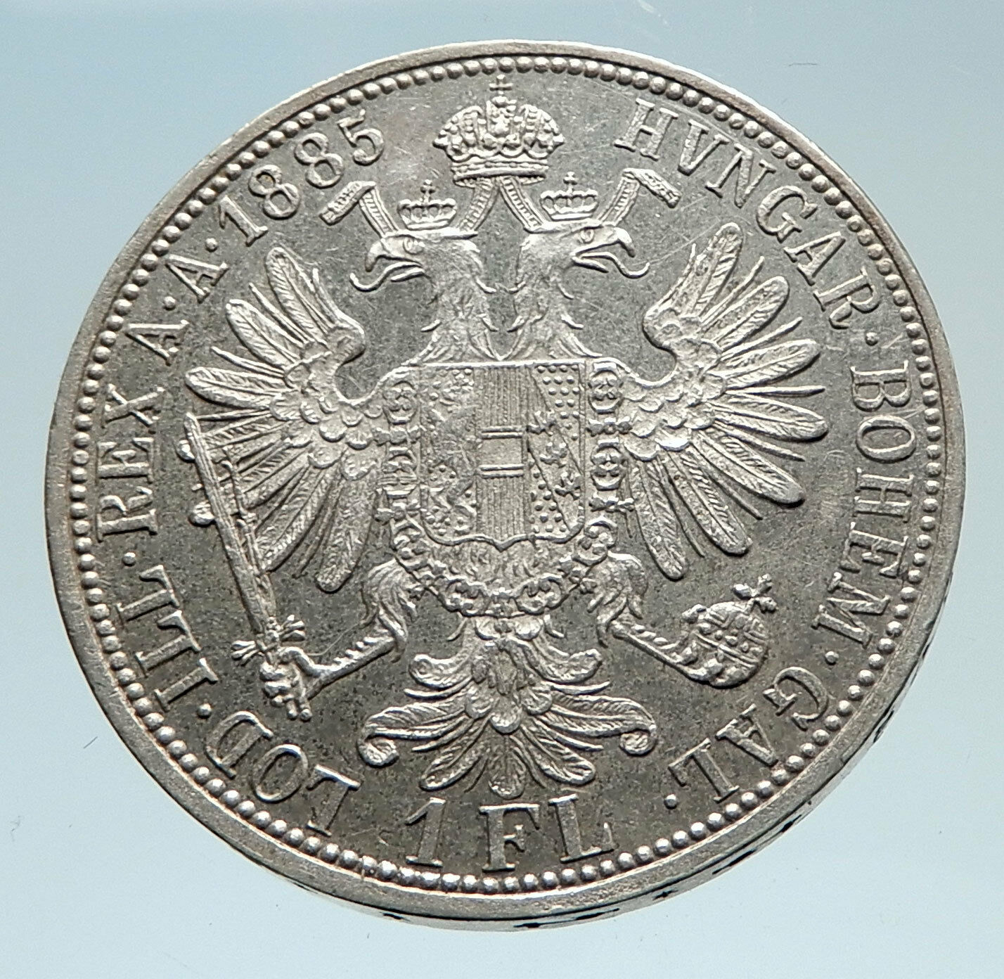 1885 AUSTRIA w King FRANZ JOSEPH I Antique Genuine Silver 1 Florin Coin i75303