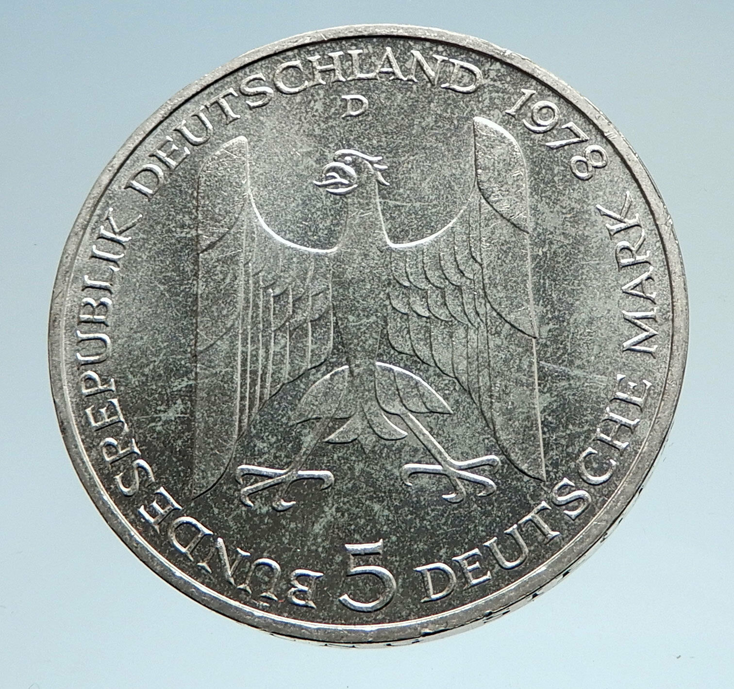 1978 GERMANY Gustav Stresemann Genuine Proof Silver German 5 Mark Coin i74981