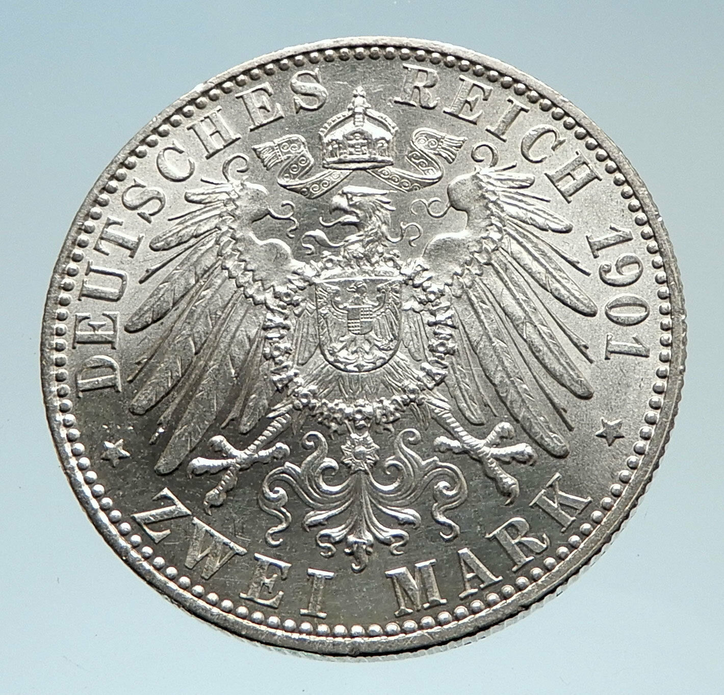 1901 Germany PRUSSIA KINGDOM Wilhelm II & Frederick I Silver 2 Mark Coin i75300