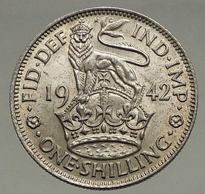 1942 United Kingdom UK Great Britain GEORGE VI Lion Silver Shilling Coin i56675