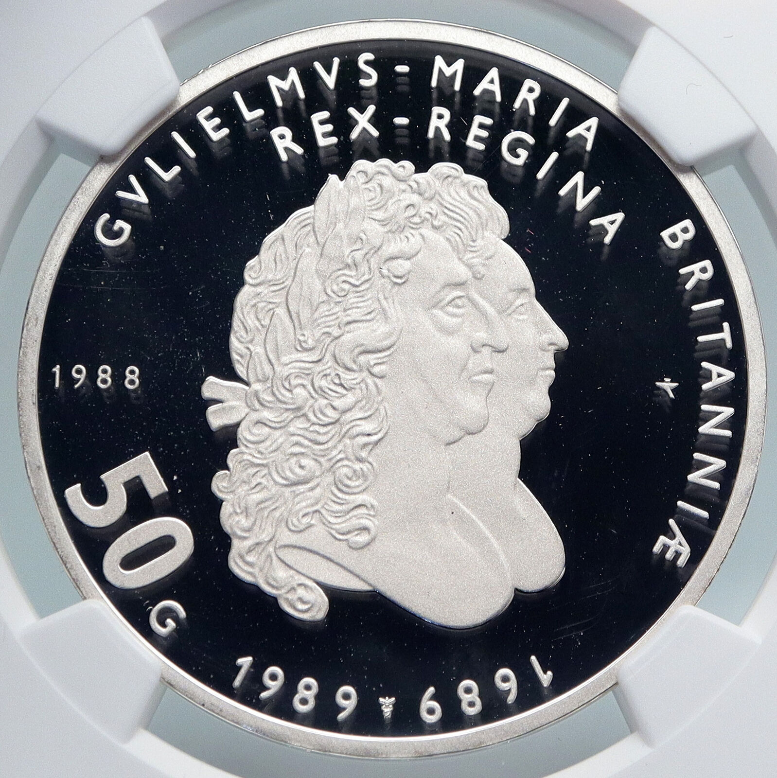 1988 NETHERLANDS Queen Beatrix WILLIAM & MARY Proof Silver 50 G Coin NGC i89321