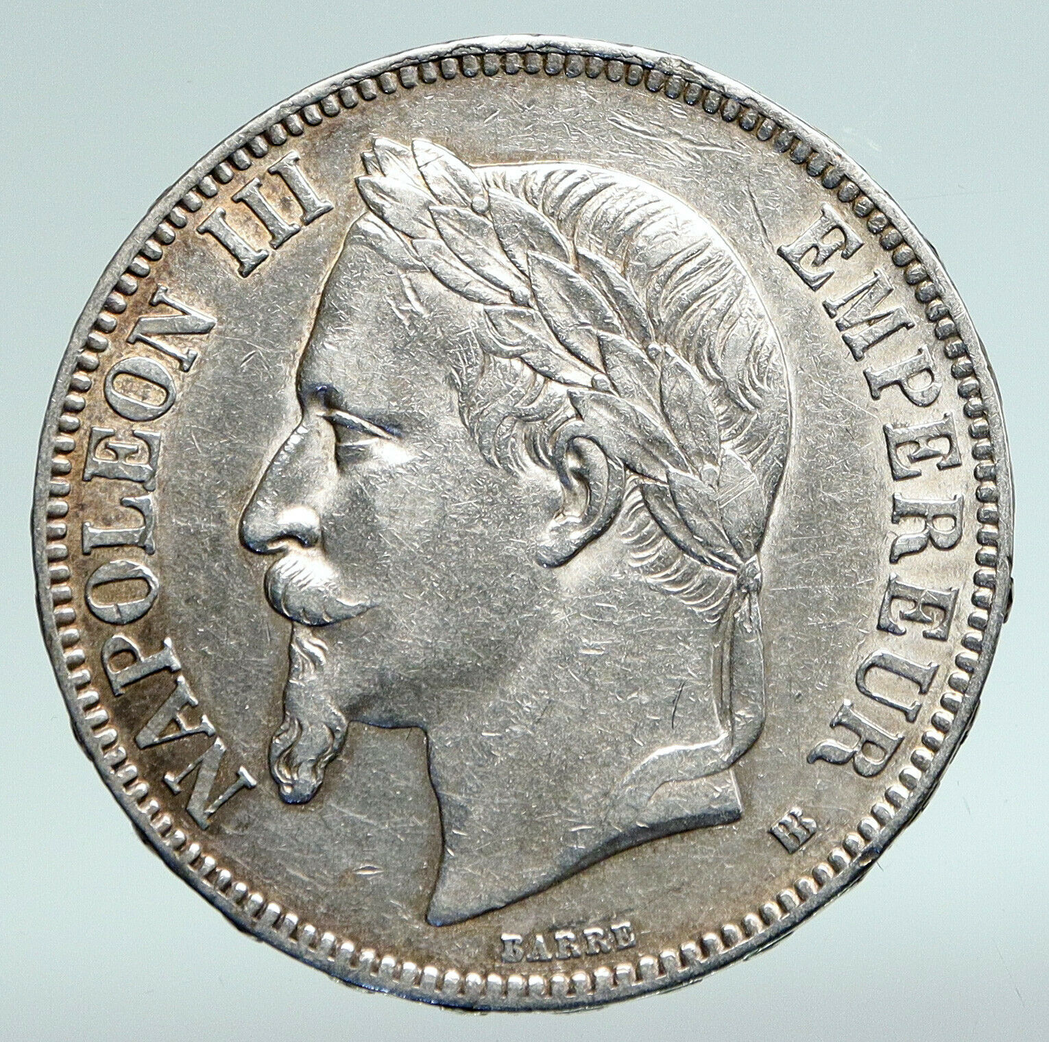 1867 FRANCE Emperor NAPOLEON III Crowned ARMS Silver 5 Francs French Coin i90983