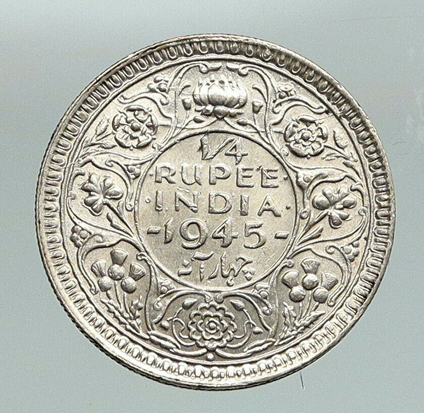 1945B INDIA UK States King George VI VINTAGE Silver 1/4 Rupee Indian Coin i91619