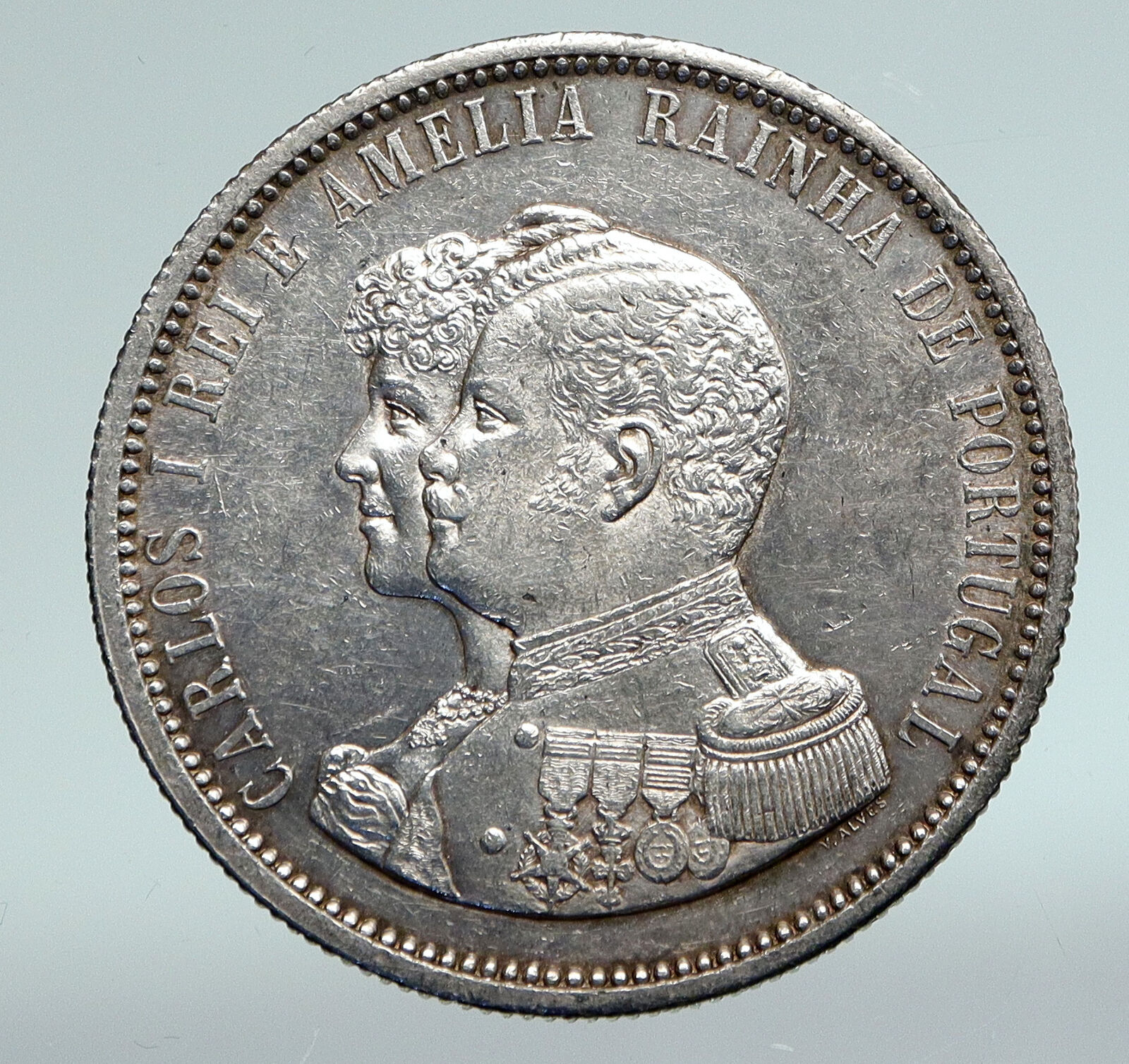 1898 PORTUGAL King Carlos I VINTAGE OLD Silver 1000 Reis Portuguese Coin i90984