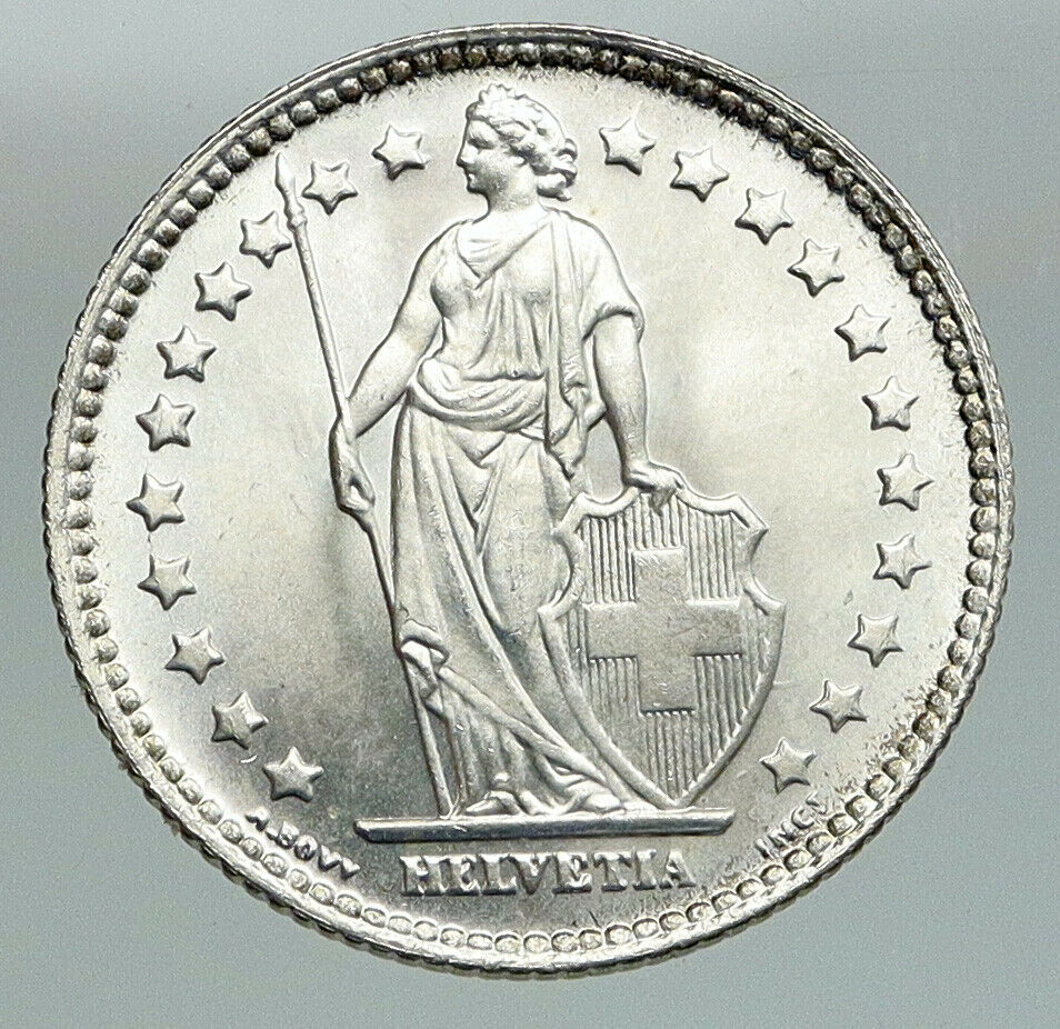 1939 B SWITZERLAND HELVETIA Symbolizes SWISS Nation SILVER 1 Franc Coin i91625