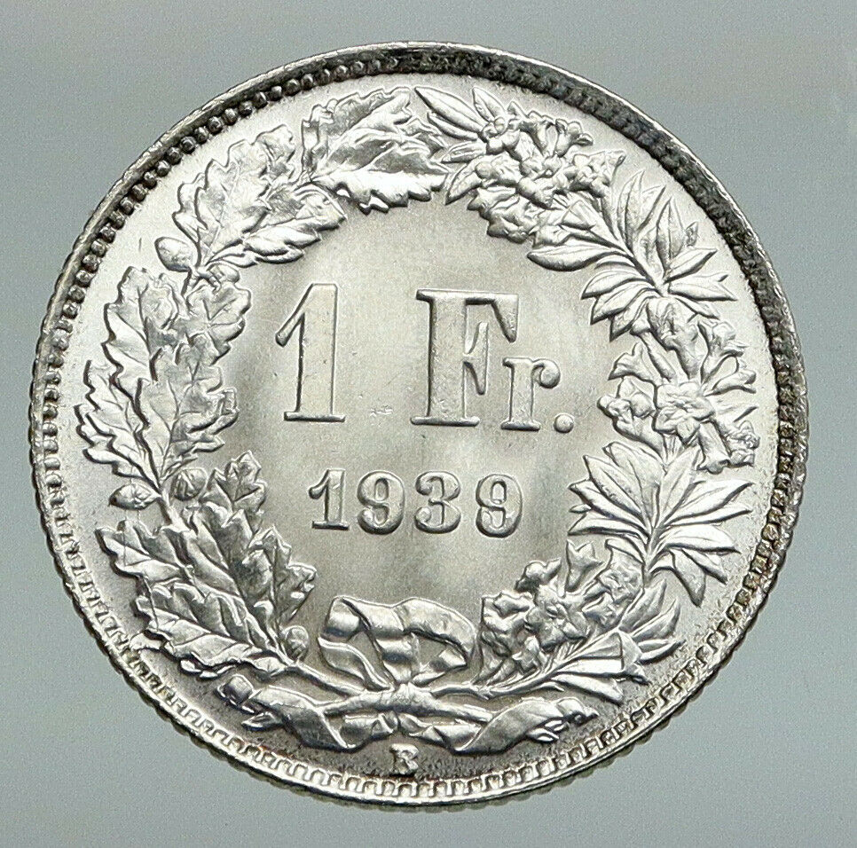 1939 B SWITZERLAND HELVETIA Symbolizes SWISS Nation SILVER 1 Franc Coin i91625