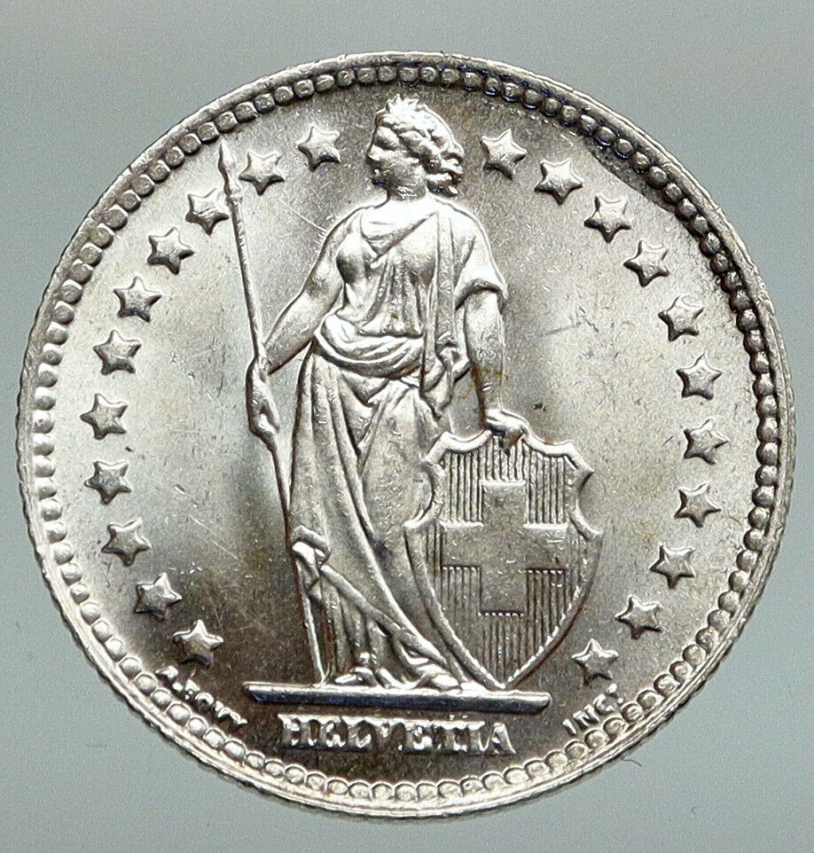 1943 B SWITZERLAND HELVETIA Symbolizes SWISS Nation SILVER 1 Franc Coin i91623