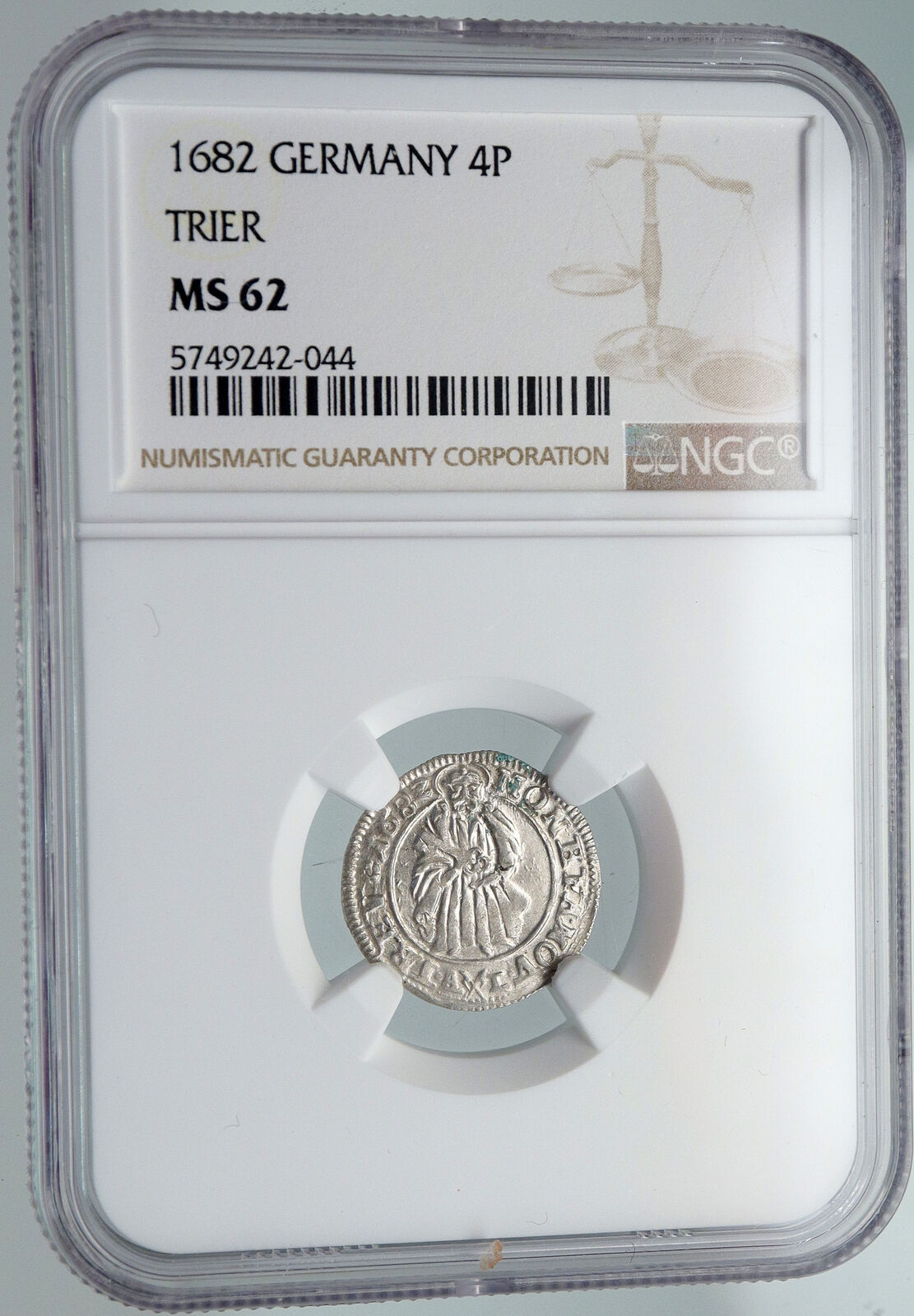 1682 ARCHBISHOPRIC TRIER German States ORSBECK Silver 4 Pfennig Coin NGC i91606