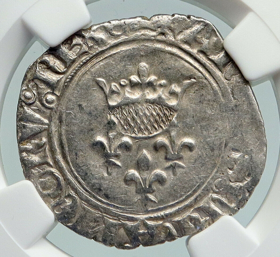 1380AD FRANCE King Charles VI Antique Silver OLD Gros Medieval Coin NGC i91608