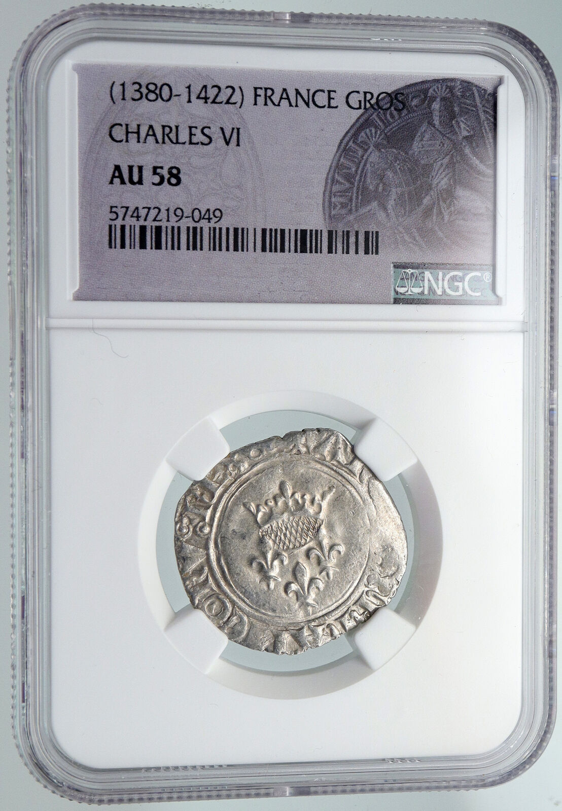 1380AD FRANCE King Charles VI Antique Silver OLD Gros Medieval Coin NGC i91608