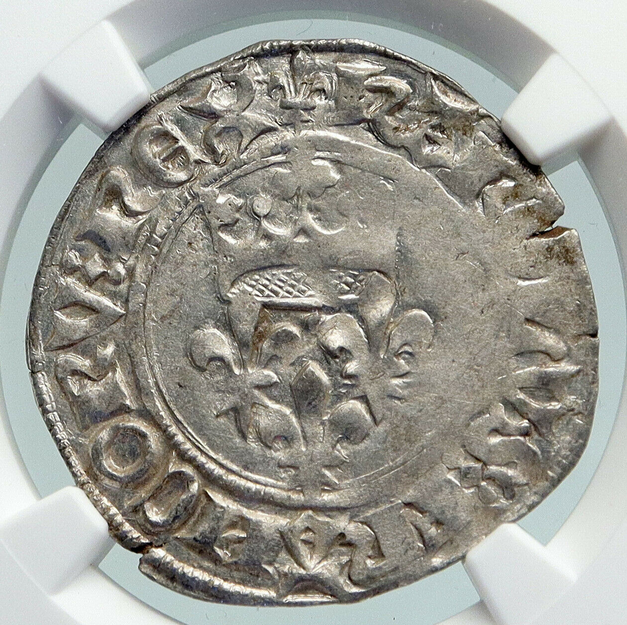 1380AD FRANCE King Charles VI Antique Silver OLD Gros Medieval Coin NGC i91605