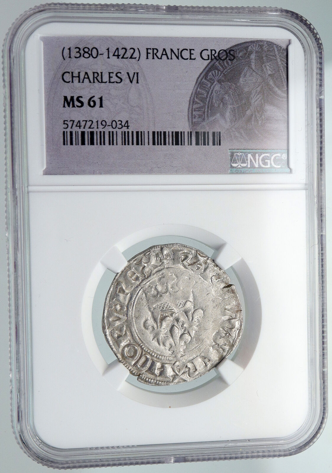 1380AD FRANCE King Charles VI Antique Silver OLD Gros Medieval Coin NGC i91605