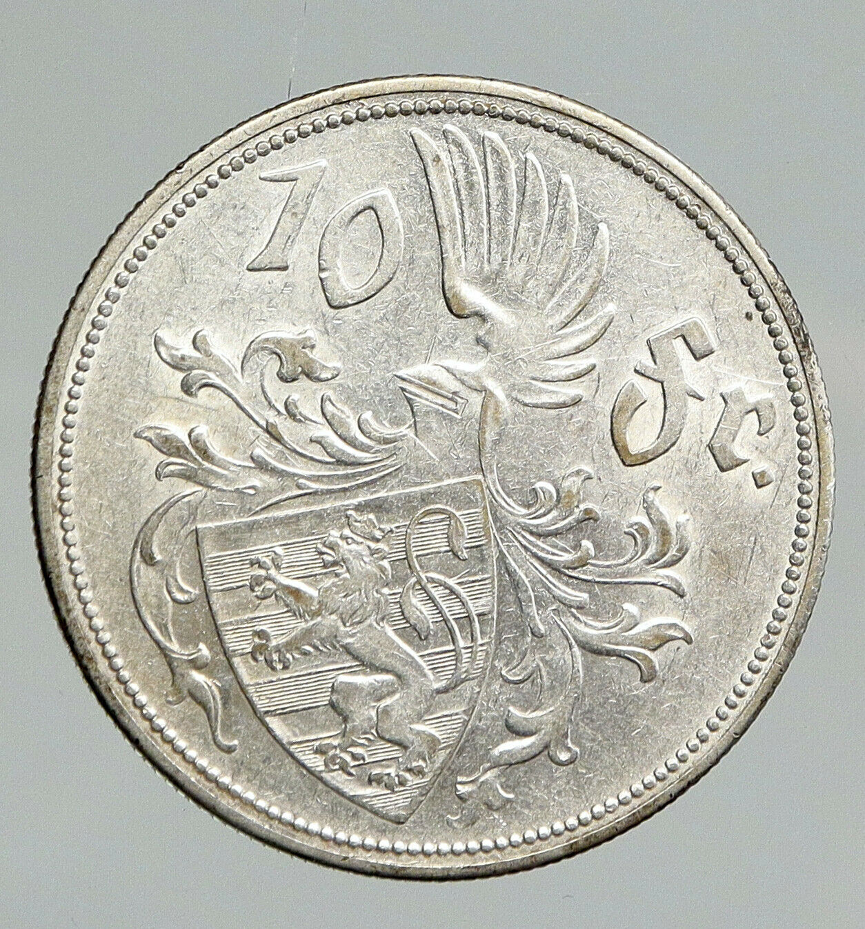 1929 LUXEMBOURG w Grand Dutchess Charlotte Antique Silver 10 Francs Coin i91777