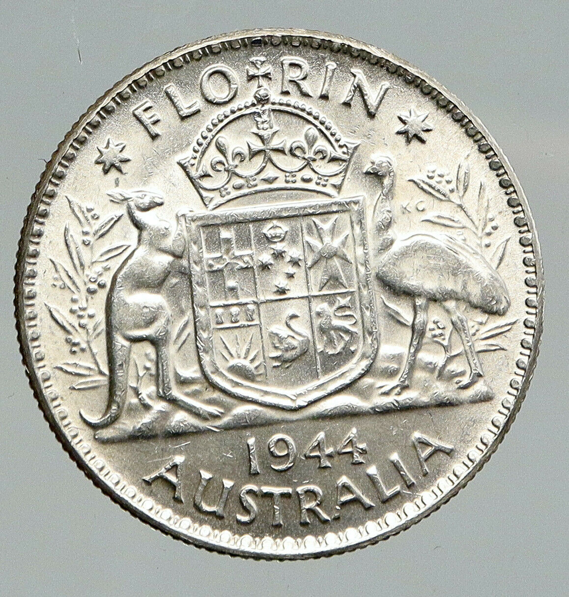 1944 AUSTRALIA King George VI Kangaroos VINTAGE Large Silver Florin Coin i91784