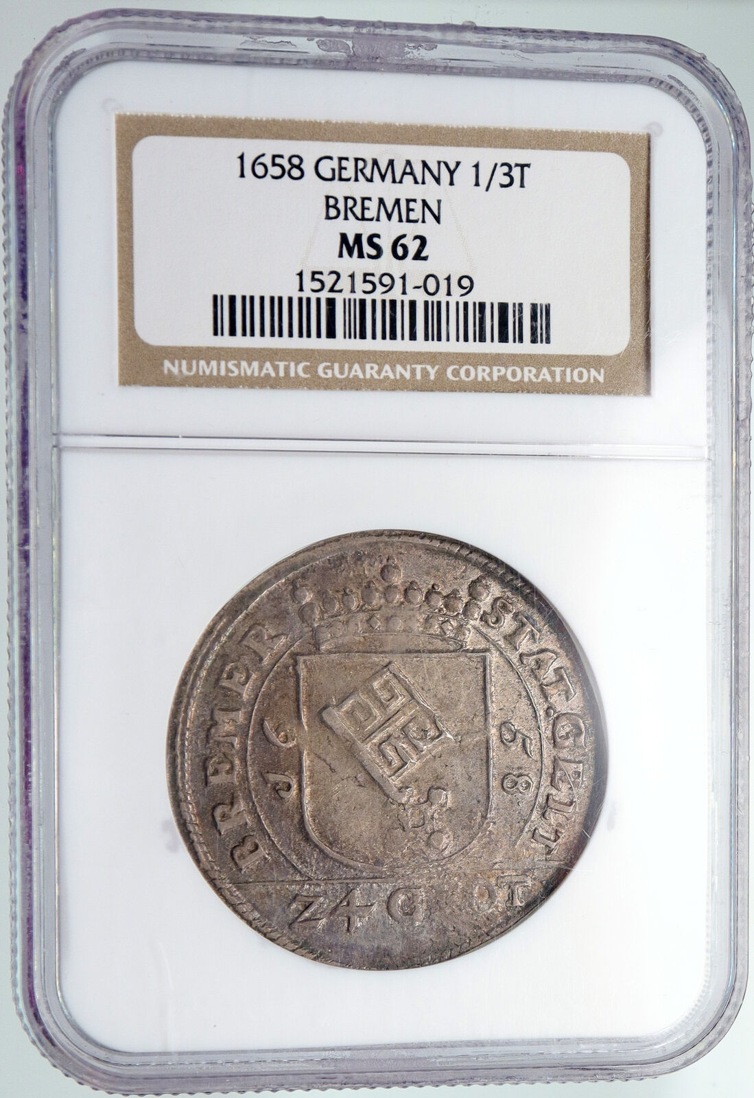 1658 BREMEN GERMAN FREE STATE ANTIQUE Vintage Silver 1/3 Thaler Coin NGC i91611