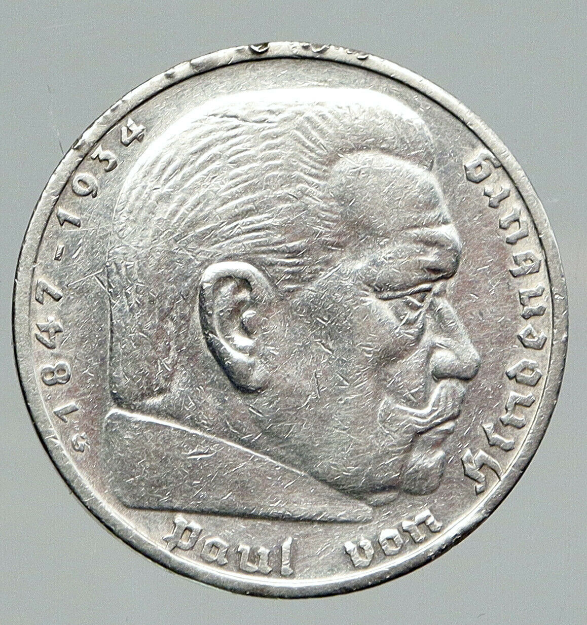 1935G Germany 2nd President Paul von Hindenburg Silver German 5 Mark Coin i91780