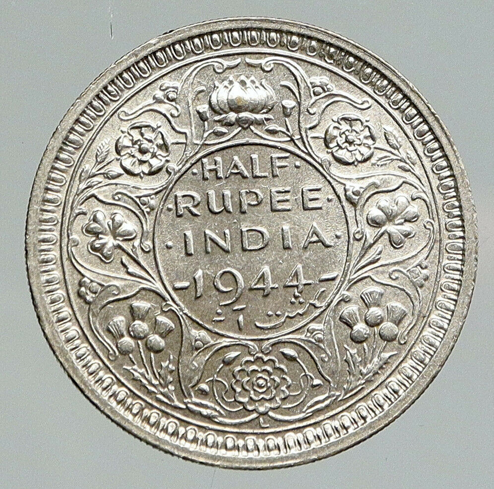 1944L INDIA States UK King George VI ANTIQUE Silver 1/2 RUPEE Indian Coin i91778