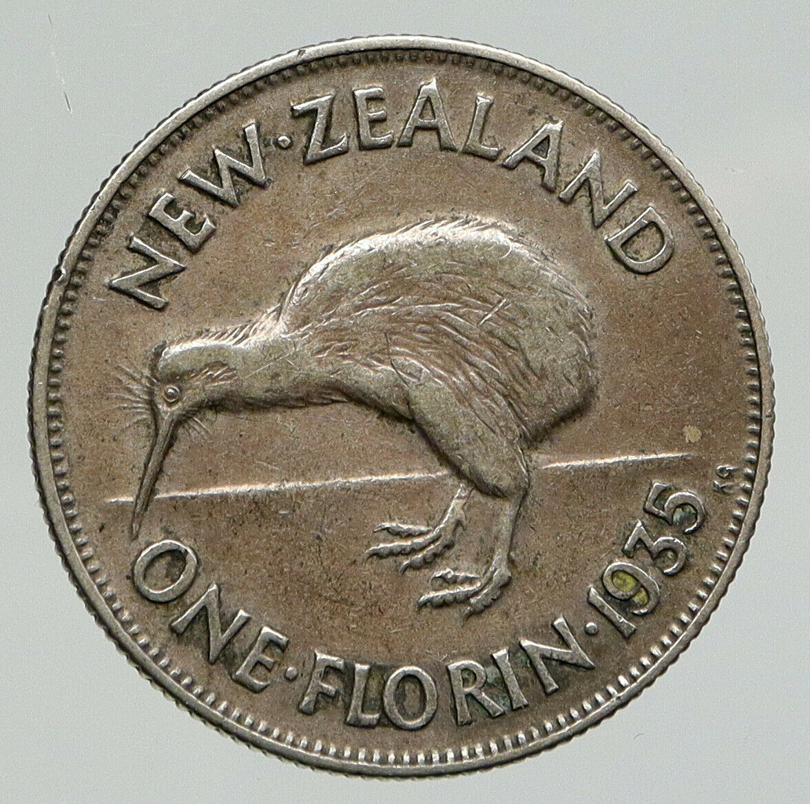 1935 NEW ZEALAND under UK King George V Silver Florin Coin w KIWI BIRD i91785