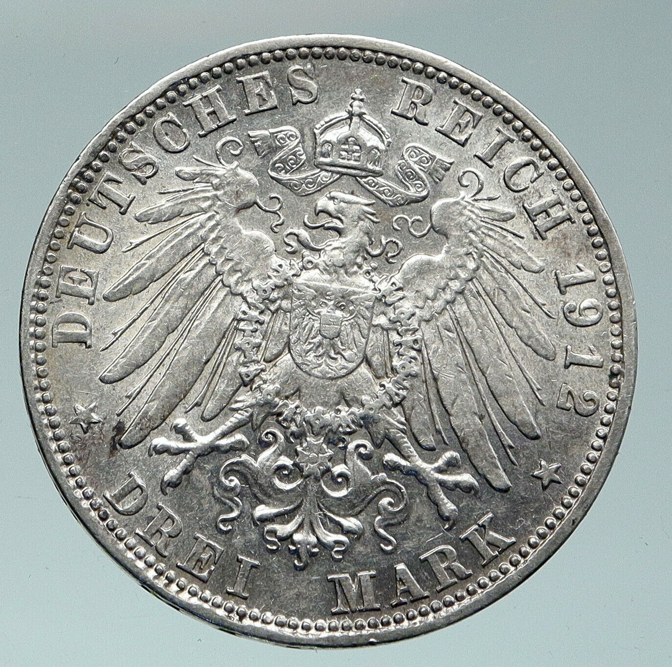 1912 D GERMANY German States BAVARIA King OTTO Silver 3 Mark Coin w EAGLE i91504