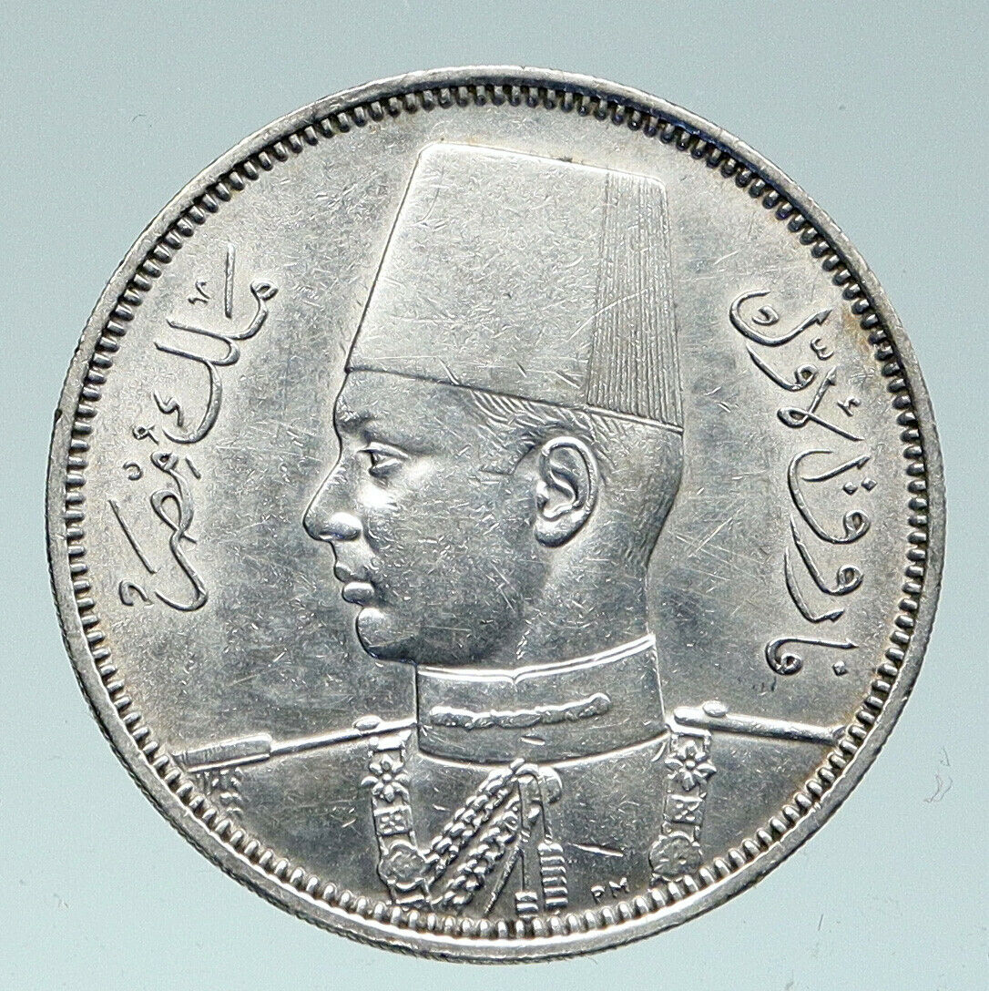 1939 1358AH EGYPT with Sudan King Farouk VINTAGE Silver 5 Piastres Coin i91507