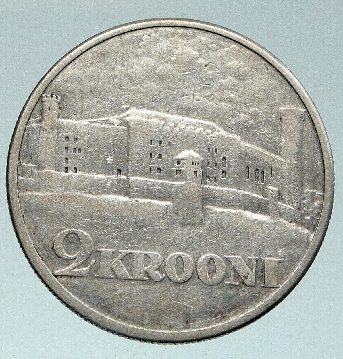 1930 ESTONIA Toompea Fortress at Tallinn VINTAGE OLD Silver 2 Krooni Coin i91506