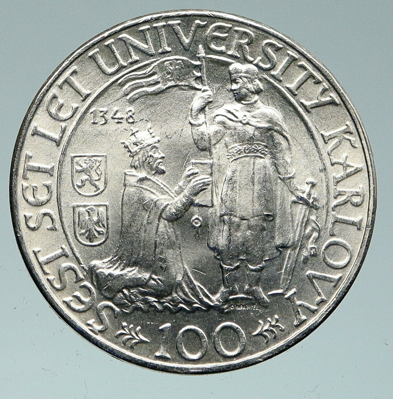 1948 CZECH REPUBLIC Czechoslovakia Charles University Silver 100 Kor Coin i91508