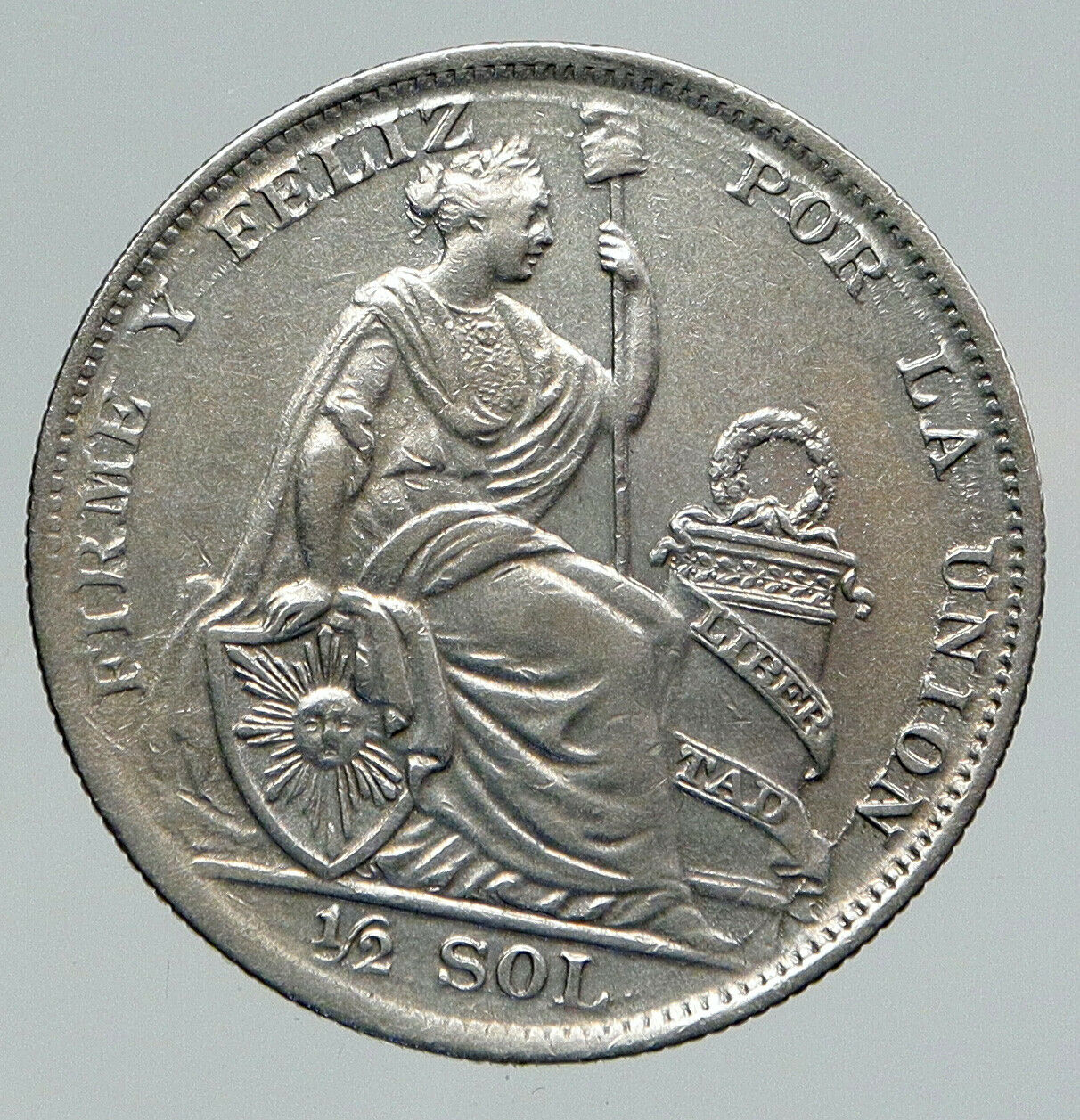 1928 PERU South America w LIBERTY Peruvian Antique Silver 1/2 Sol Coin i91736