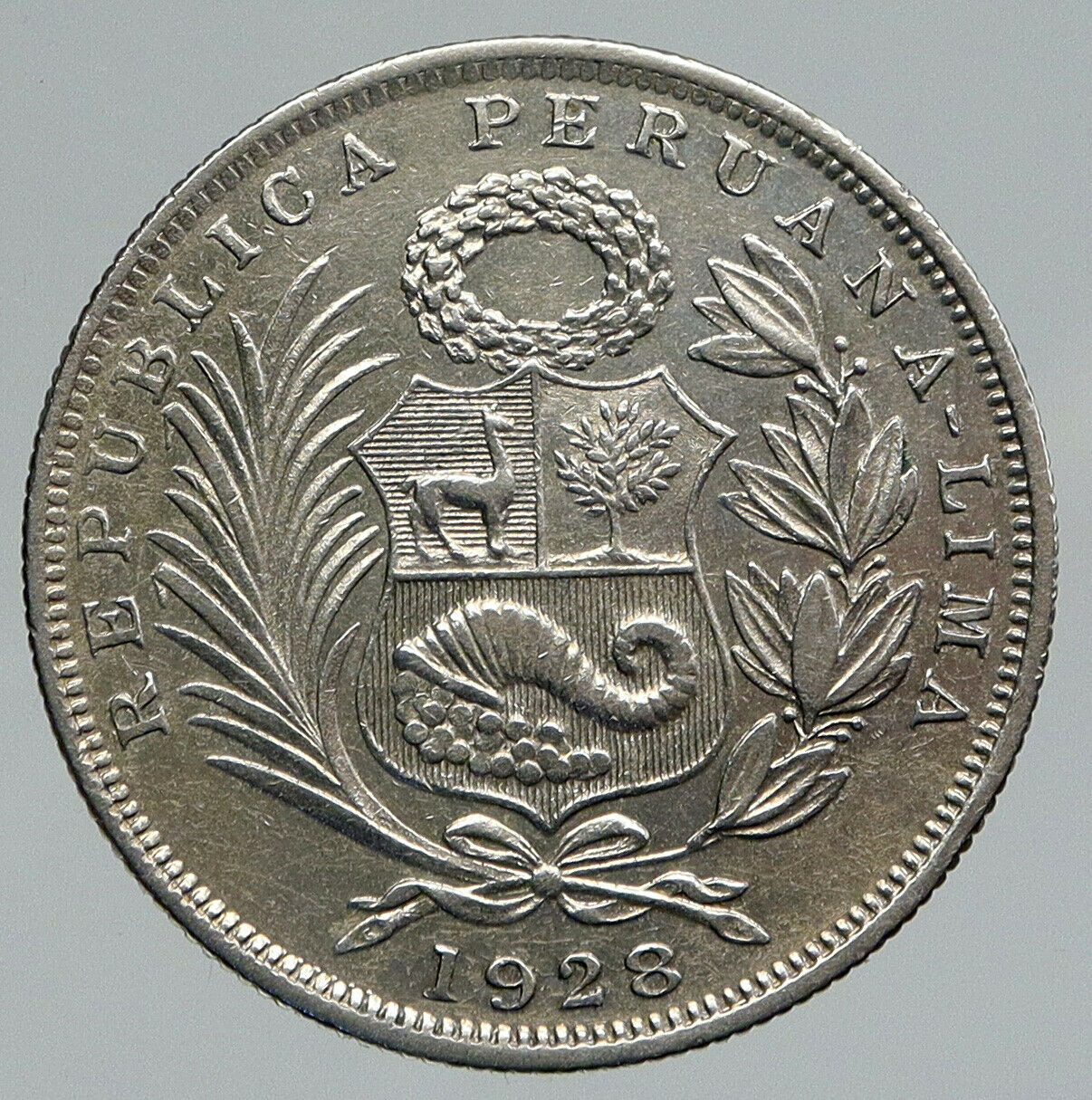 1928 PERU South America w LIBERTY Peruvian Antique Silver 1/2 Sol Coin i91736