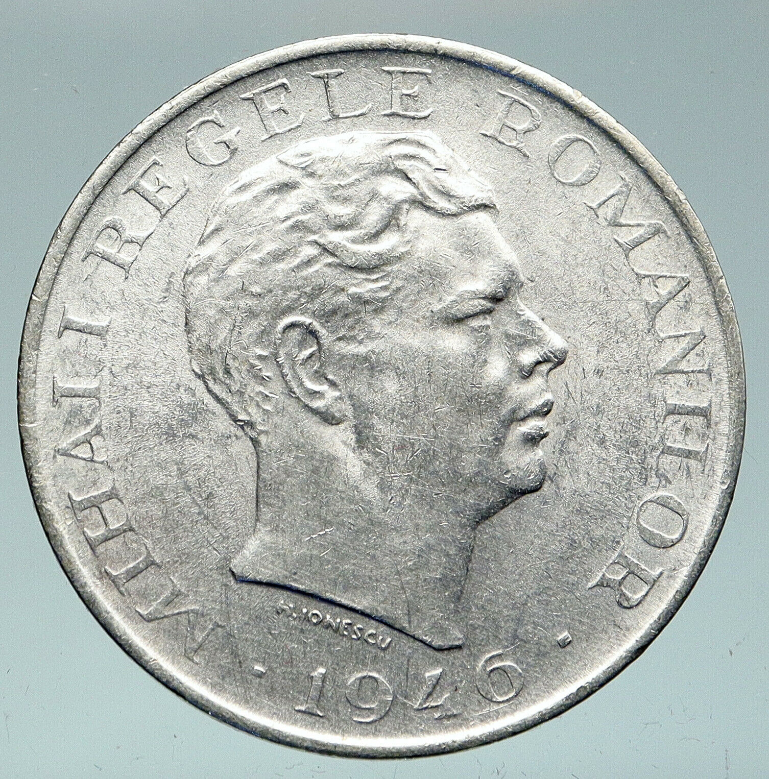 1946 ROMANIA Michael I Romanian Lady Bird Antique Silver 100000 Lei Coin i91523