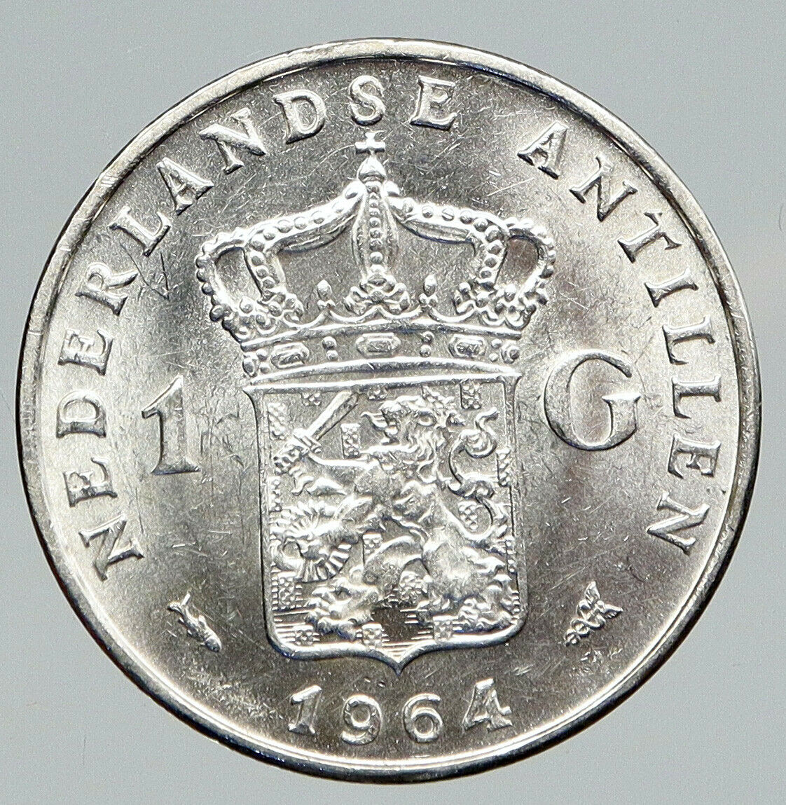 1964 NETHERLANDS ANTILLES Queen JULIANA Vintage SILVER OLD Gulden Coin i91740