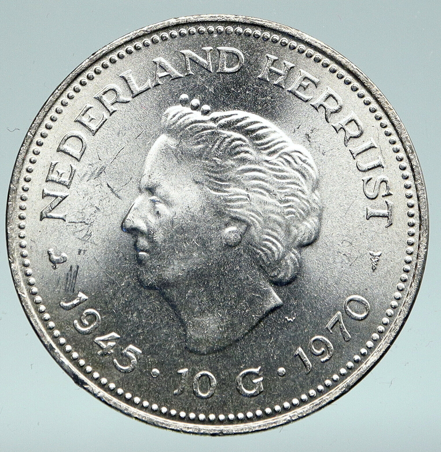 1970 Netherlands Kingdom Queen JULIANA & WILHELMINA Silver 10 Gulden Coin i91524