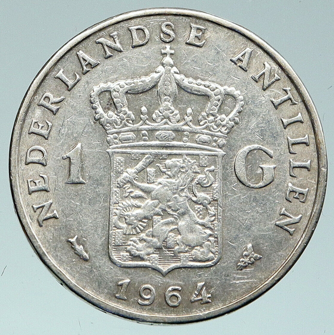 1964 NETHERLANDS ANTILLES Queen JULIANA Vintage SILVER OLD Gulden Coin i91511