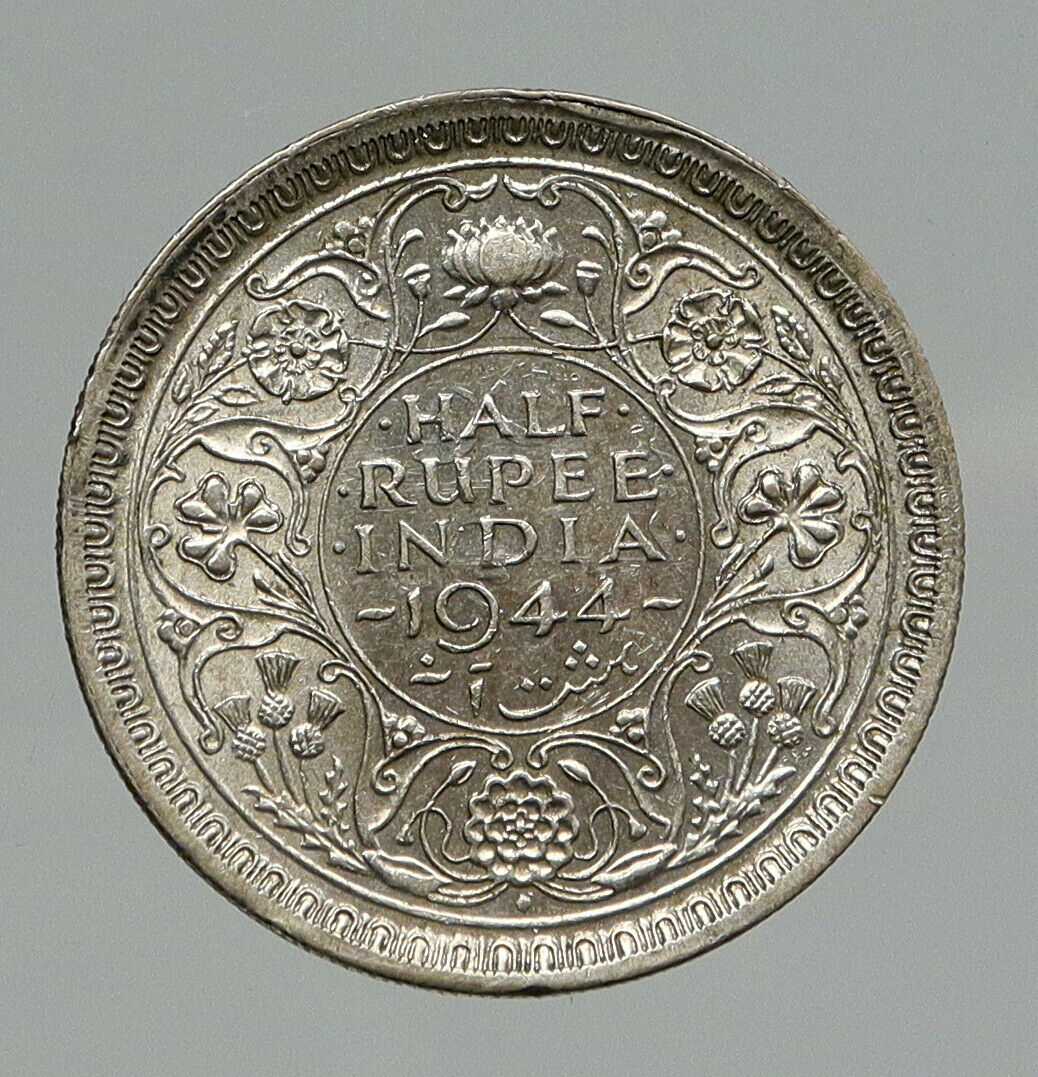 1944B INDIA States UK King George VI ANTIQUE Silver 1/2 RUPEE Indian Coin i91776