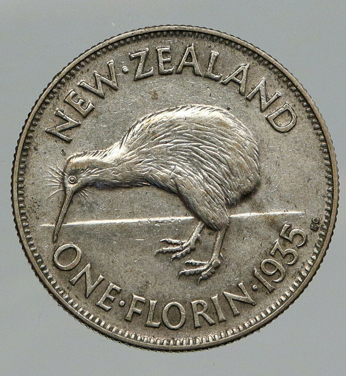 1935 NEW ZEALAND under UK King George V Silver Florin Coin w KIWI BIRD i91772