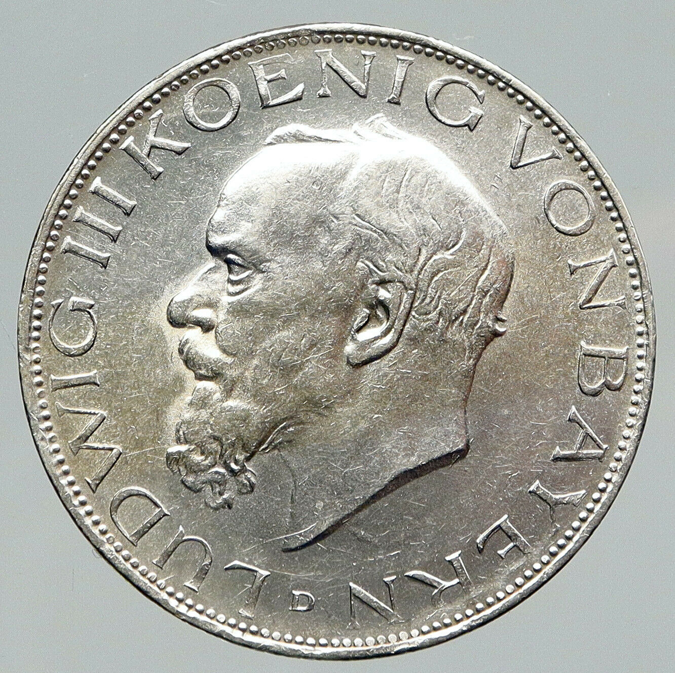 1914 D GERMANY German States BAVARIA King LUDWIG III Silver 3 Mark Coin i91759