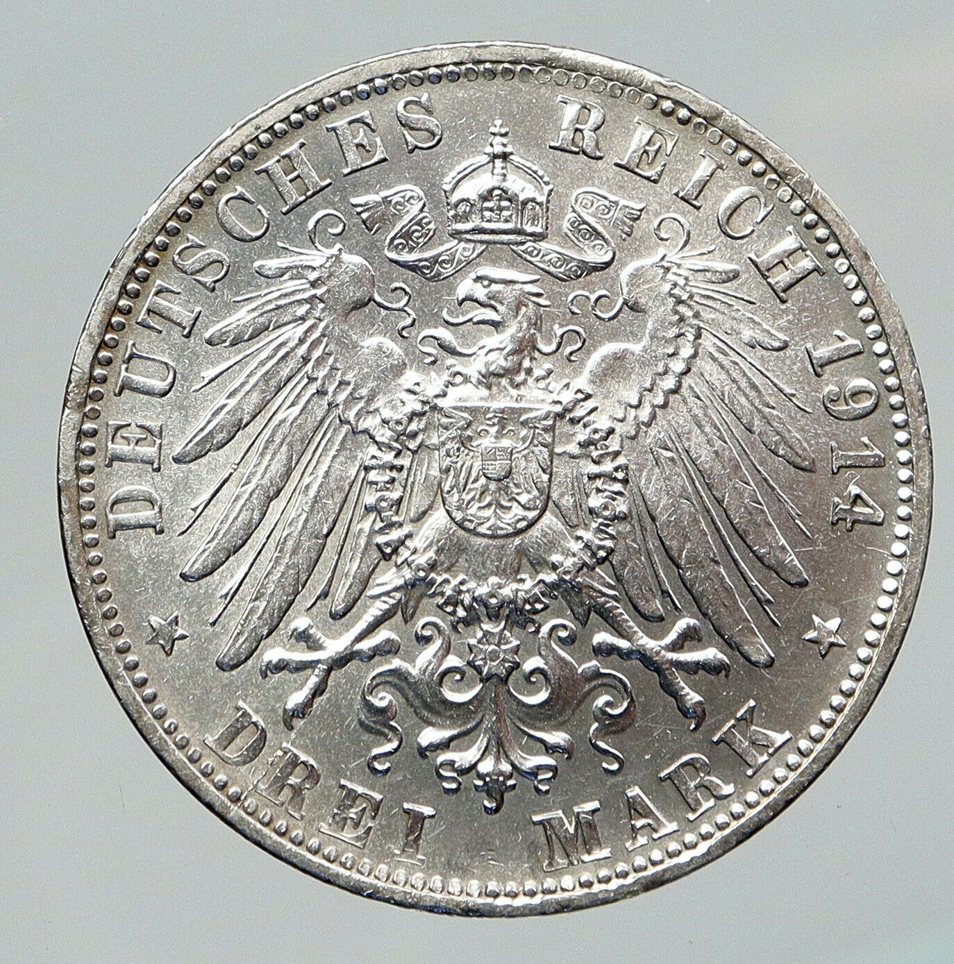 1914 D GERMANY German States BAVARIA King LUDWIG III Silver 3 Mark Coin i91759