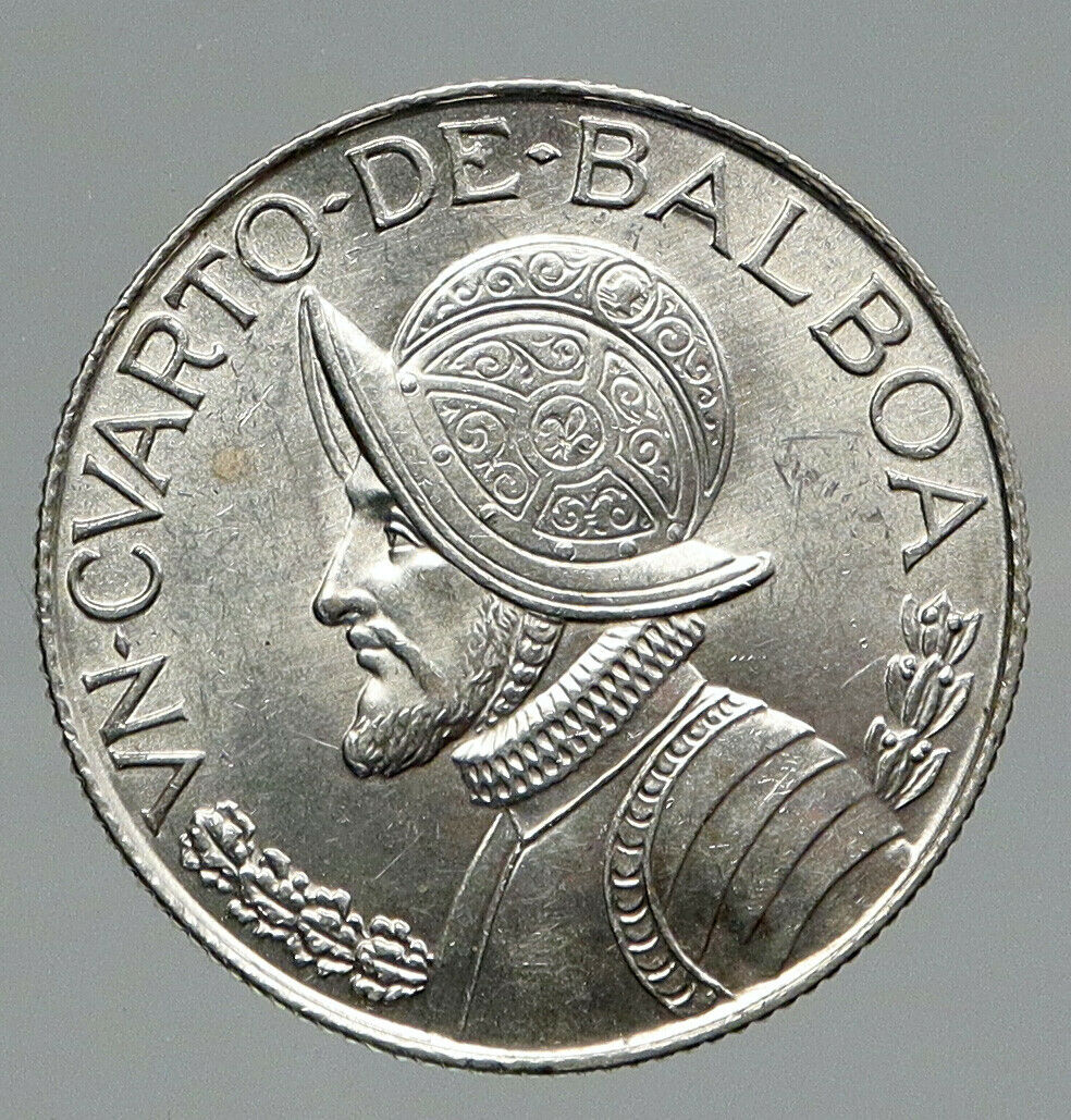 1962 PANAMA Antique VINTAGE Spanish CONQUISTADOR Silver 1/4 Balboa Coin i91766