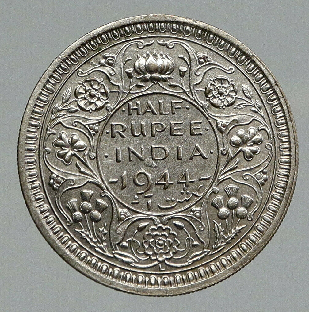 1944L INDIA States UK King George VI ANTIQUE Silver 1/2 RUPEE Indian Coin i91775