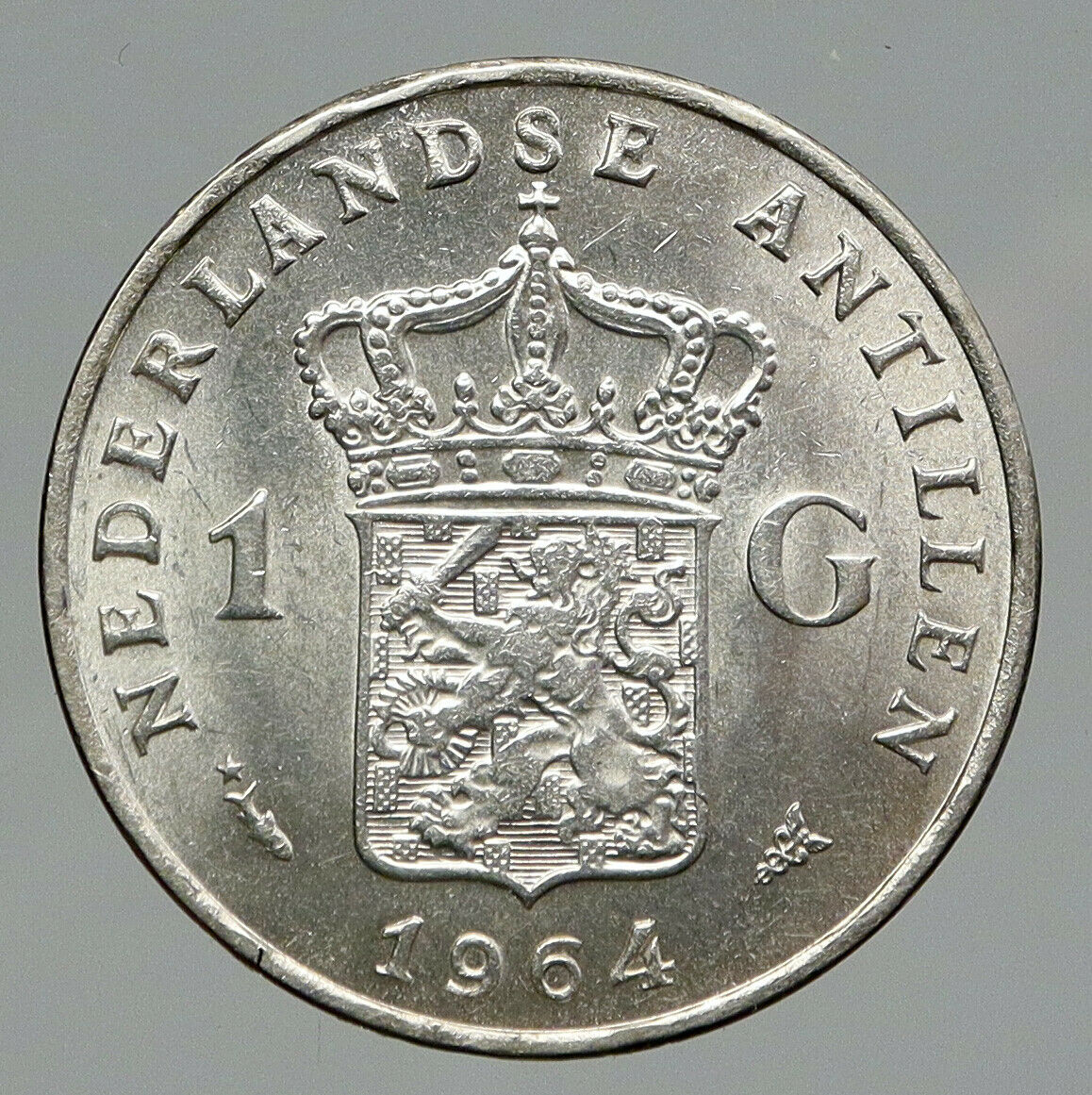 1964 NETHERLANDS ANTILLES Queen JULIANA Vintage SILVER OLD Gulden Coin i91771