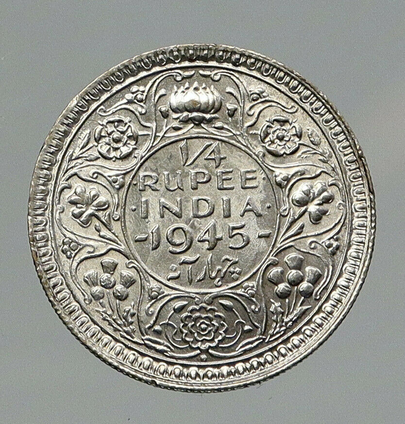 1945B INDIA UK States King George VI VINTAGE Silver 1/4 Rupee Indian Coin i91769