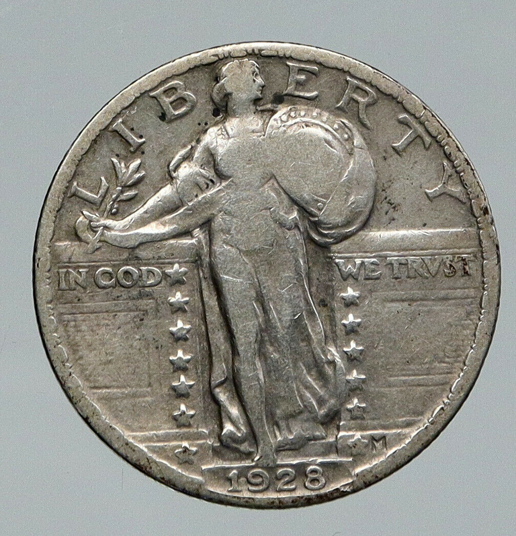 1928 US UNITED STATES Standing Liberty Silver Quarter Dollar 25 Cent Coin i91799