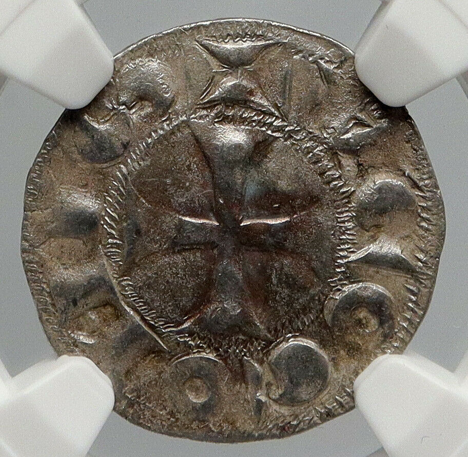 1199AD FRANCE LA MARCHE Hugh IX - X Louis Silver Denier Medieval Coin NGC i90656