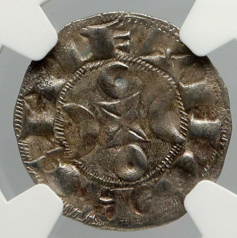 1199AD FRANCE LA MARCHE Hugh IX - X Louis Silver Denier Medieval Coin NGC i90656