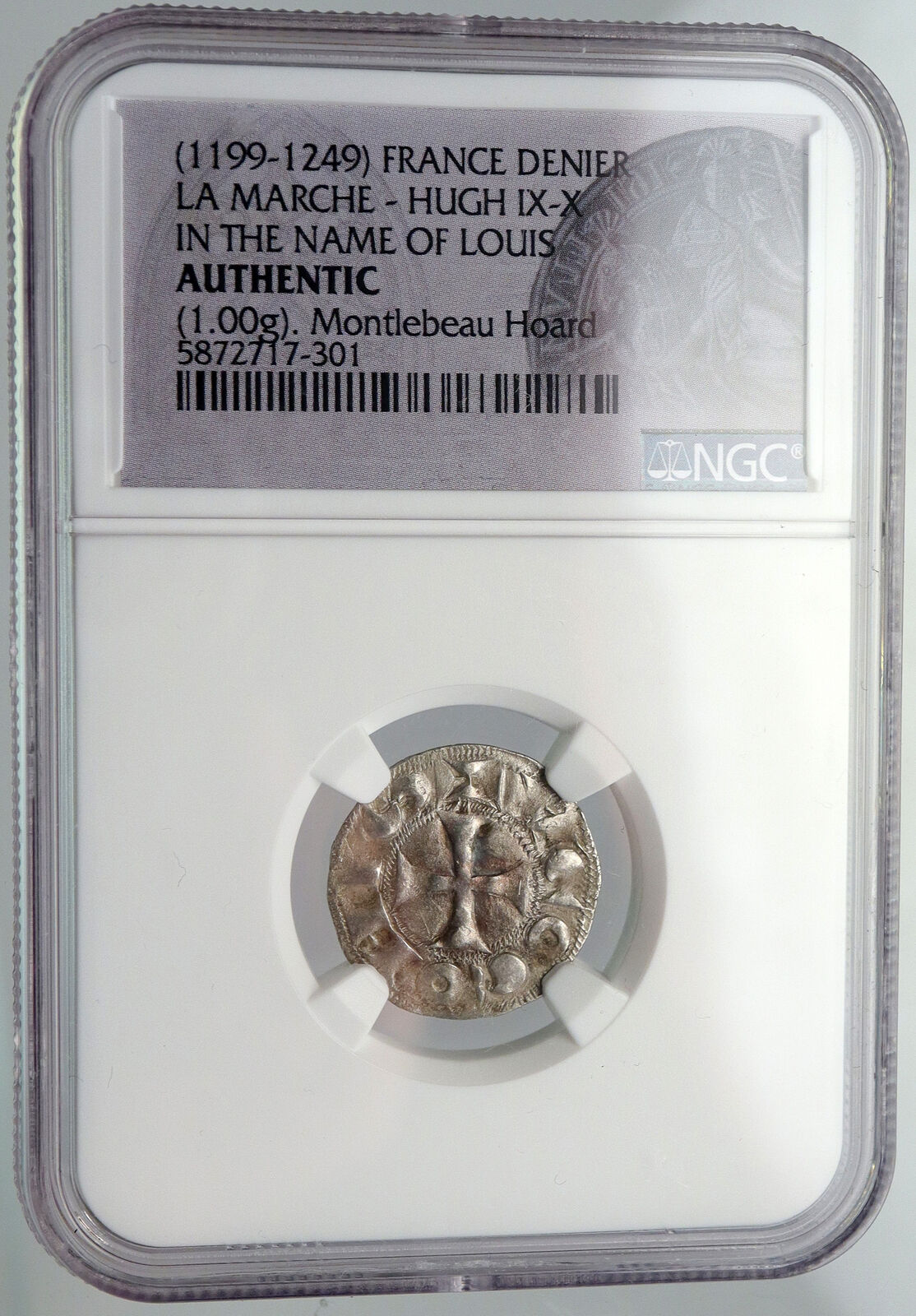 1199AD FRANCE LA MARCHE Hugh IX - X Louis Silver Denier Medieval Coin NGC i90656