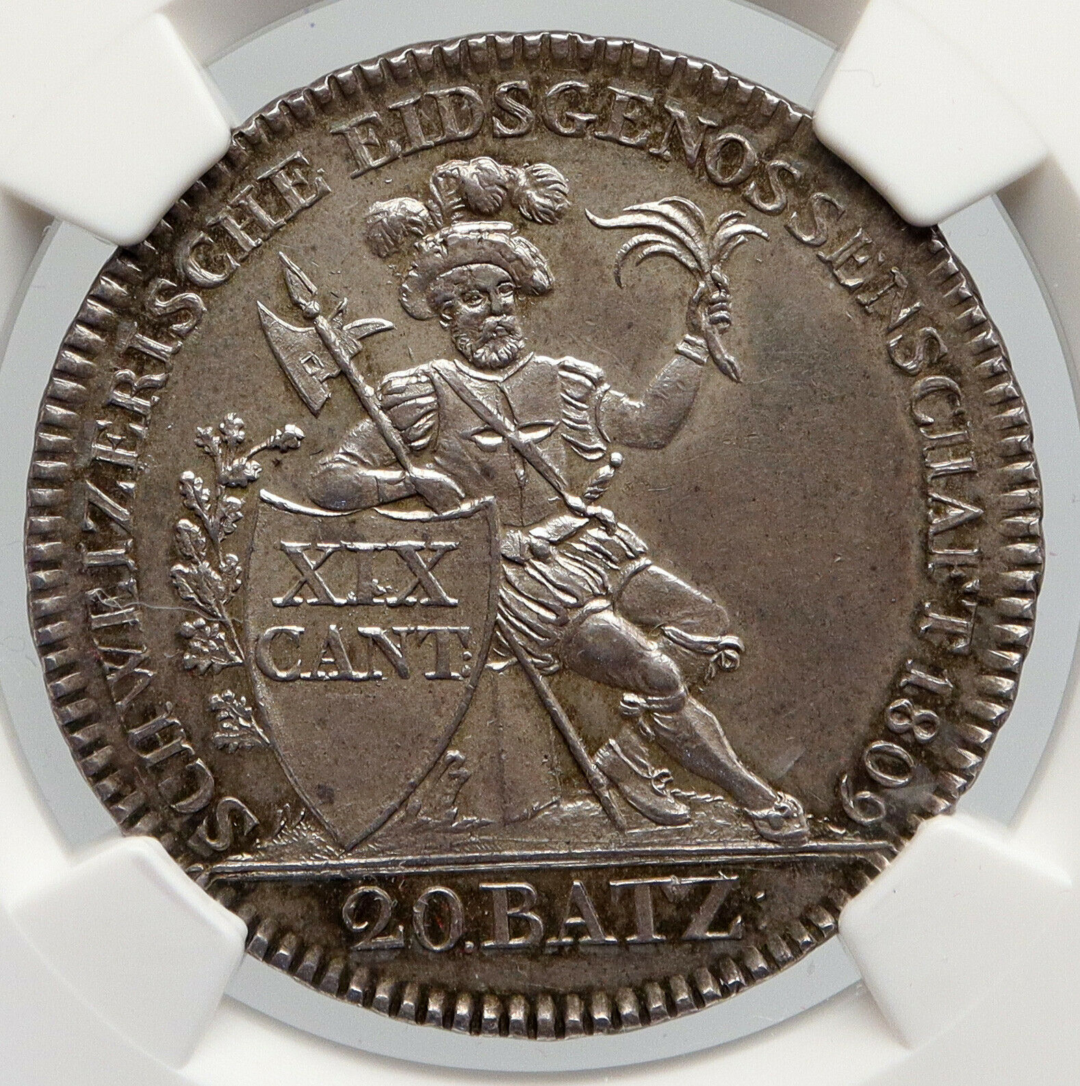 1809 SWITZERLAND AARGAU Large Antique OLD Swiss Silver 20 Batzen Coin NGC i90651