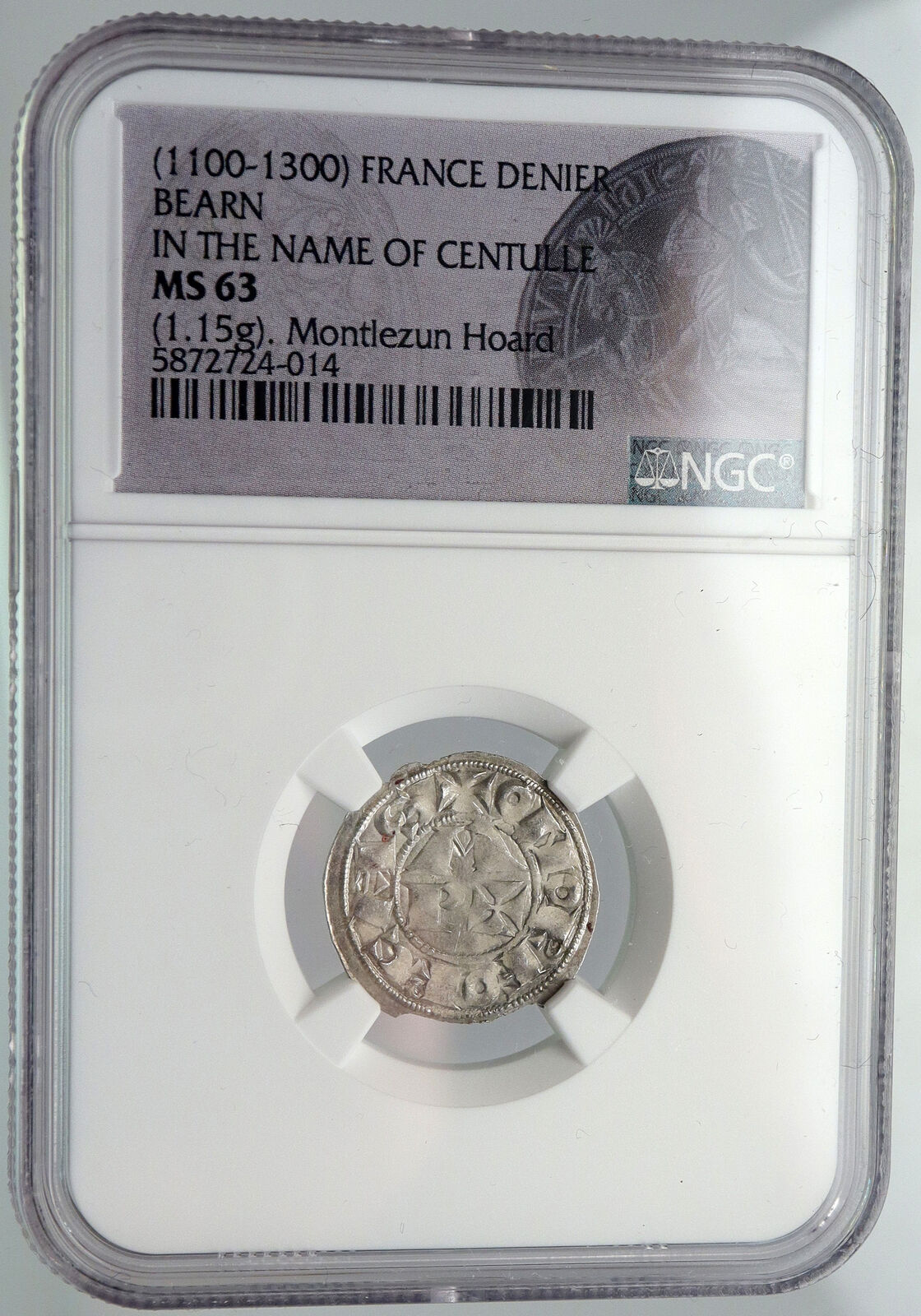 1100-1300 FRANCE Bearn Feudal IN NAME OF CENTULLE Silver Denier Coin NGC i90654